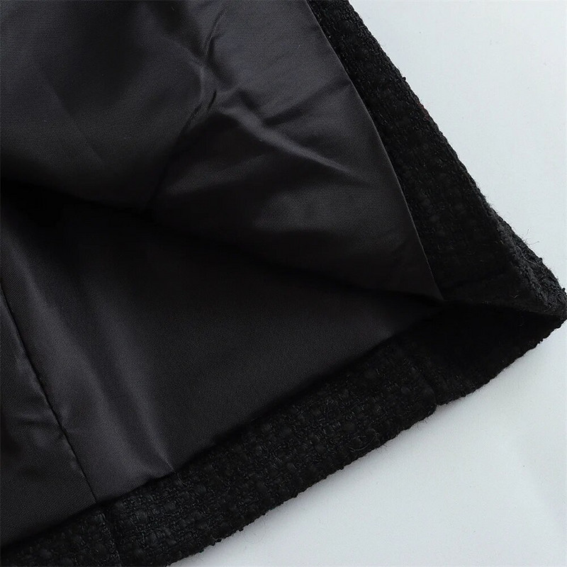 Elegantiškos tekstūros moteriškas dvigubas tvido kostiumas ilgomis rankovėmis kišeninė striukė Madinga moteriška gatvės viršūnė