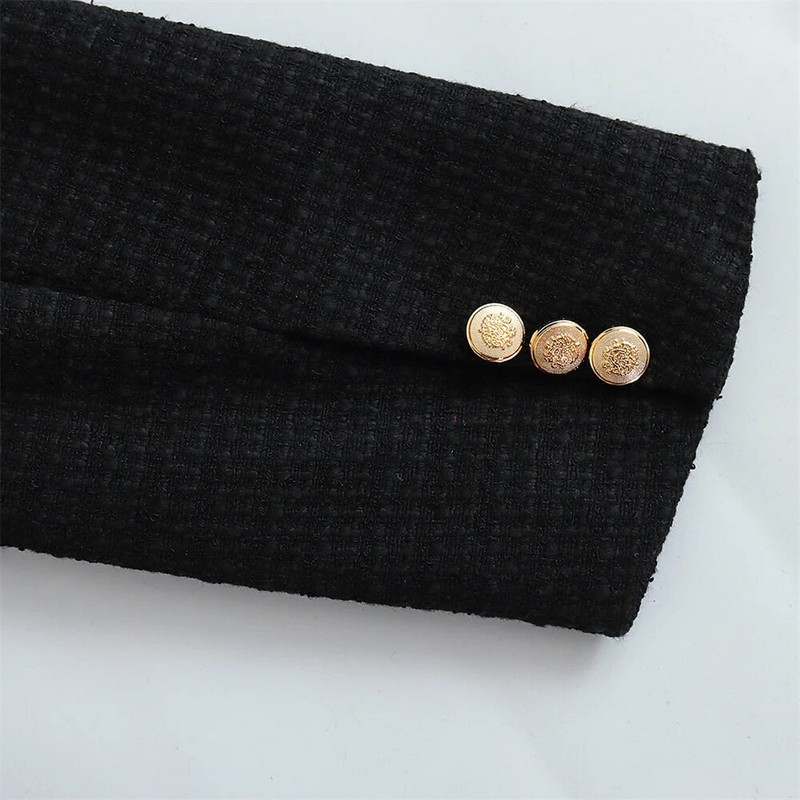 Elegantiškos tekstūros moteriškas dvigubas tvido kostiumas ilgomis rankovėmis kišeninė striukė Madinga moteriška gatvės viršūnė