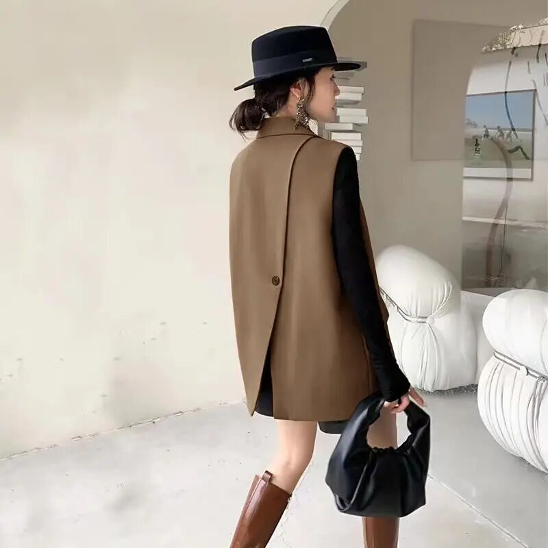 Fashion Trends Loose 2023, uus kahe pandlaga hobuklambriga naiste kevad ja sügis väljaspool ülikonda, vesti, jope Disain Sense Niche