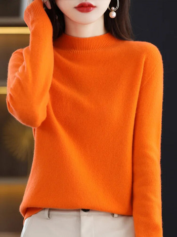 Aliselect Υψηλής ποιότητας Φθινοπωρινό Χειμερινό πουλόβερ 100% Μαλλί Merino Mock-λαιμόκοψη μακρυμάνικο γυναικεία πλεκτά μπλουζάκια βασικών ρούχων πουλόβερ