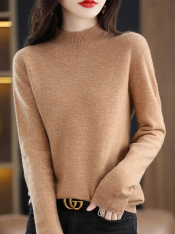 Aliselect Υψηλής ποιότητας Φθινοπωρινό Χειμερινό πουλόβερ 100% Μαλλί Merino Mock-λαιμόκοψη μακρυμάνικο γυναικεία πλεκτά μπλουζάκια βασικών ρούχων πουλόβερ