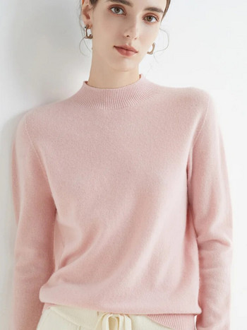 Φθινοπωρινό πουλόβερ πουλόβερ με μασίφ χειμωνιάτικο λαιμόκοψη για γυναίκες 100% μαλλί Merino Casual πλεκτά γυναικεία ρούχα Βασικά μπλουζάκια
