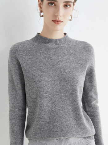Φθινοπωρινό πουλόβερ πουλόβερ με μασίφ χειμωνιάτικο λαιμόκοψη για γυναίκες 100% μαλλί Merino Casual πλεκτά γυναικεία ρούχα Βασικά μπλουζάκια