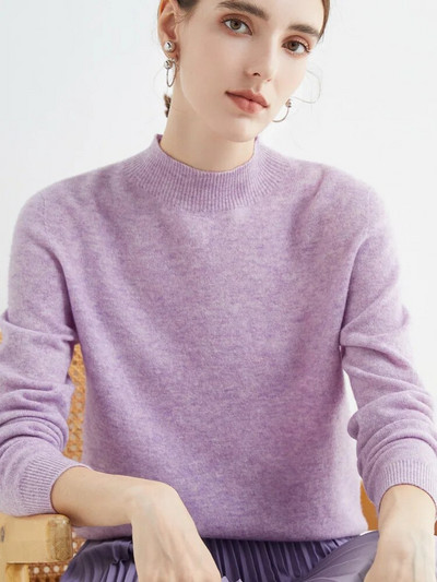 Jesen Zima Jednobojni pulover s lažnim izrezom za žene 100% merino vuna Ležerna pletenina od kašmira Ženska odjeća Osnovni gornji dijelovi