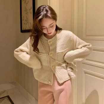 Ζακέτα Γυναικεία μονόχρωμη και κομψή πλεκτή λαιμόκοψη Leisure Κορεατική έκδοση All-match High Street Tender πουλόβερ Mujer Knitwear Student
