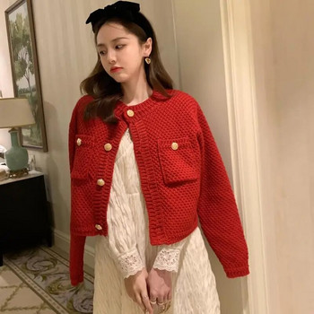 Ζακέτα Γυναικεία μονόχρωμη και κομψή πλεκτή λαιμόκοψη Leisure Κορεατική έκδοση All-match High Street Tender πουλόβερ Mujer Knitwear Student