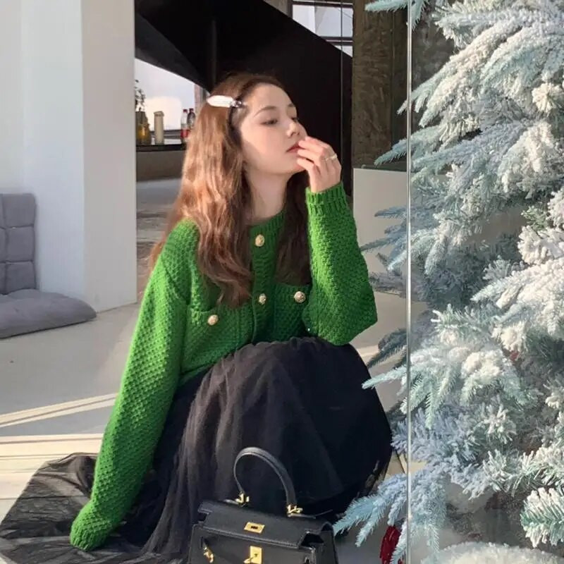 Naiste kardigan, stiilne O-kaelusega kootud vaba aja korea versioon, sobiv High Street Tender kampsun Mujer kudumid, õpilane
