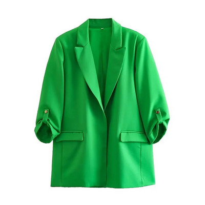 UNIZERA2023 Φθινοπωρινό γυναικείο απλό πέτο με μεσαίο φαρδύ μπλουζάκι με περιστρεφόμενα μανίκια και ανοιχτό μπλέιζερ χωρίς κουμπιά