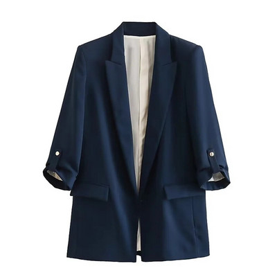 UNIZERA2023 Φθινοπωρινό γυναικείο απλό πέτο με μεσαίο φαρδύ μπλουζάκι με περιστρεφόμενα μανίκια και ανοιχτό μπλέιζερ χωρίς κουμπιά