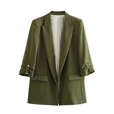 UNIZERA2023 Φθινοπωρινό γυναικείο απλό πέτο με μεσαίο φαρδύ μπλουζάκι με περιστρεφόμενα μανίκια και ανοιχτό μπλέιζερ χωρίς κουμπιά