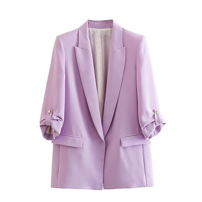 UNIZERA2023 Φθινοπωρινό γυναικείο απλό πέτο με μεσαίο φαρδύ μπλουζάκι με περιστρεφόμενα μανίκια και ανοιχτό μπλέιζερ χωρίς κουμπιά