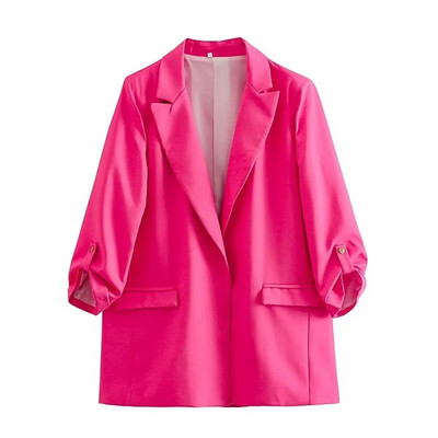 UNIZERA2023 Φθινοπωρινό γυναικείο απλό πέτο με μεσαίο φαρδύ μπλουζάκι με περιστρεφόμενα μανίκια και ανοιχτό μπλέιζερ χωρίς κουμπιά