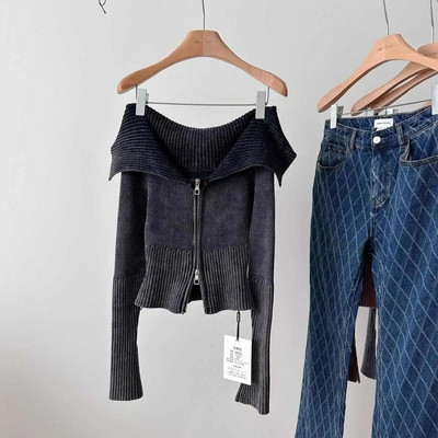 Seksualūs Y2k mados grunge kirpti megztiniai Moteriški gatvės drabužiai megzti 2023 m. viršutiniai dvigubi užtrauktukai estetiška kardigany Casaco Feminino