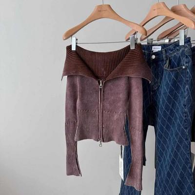 Seksualūs Y2k mados grunge kirpti megztiniai Moteriški gatvės drabužiai megzti 2023 m. viršutiniai dvigubi užtrauktukai estetiška kardigany Casaco Feminino