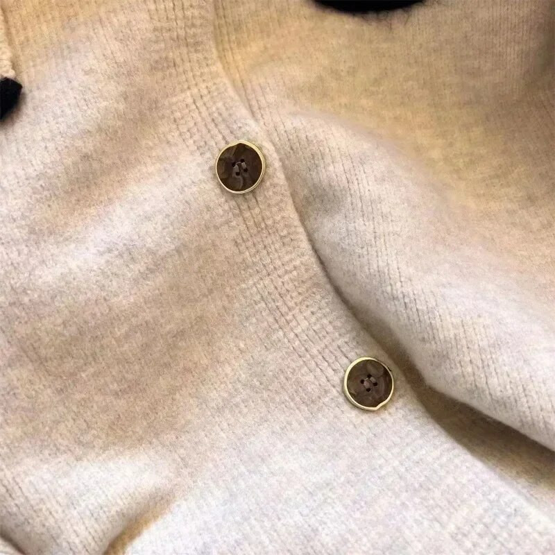 Korejpaa vabaaja naiste kampsun, 2023. aasta sügistalveriided Peter Pan krae kootud kampsun mantel kudumid soliidsed naiste topid