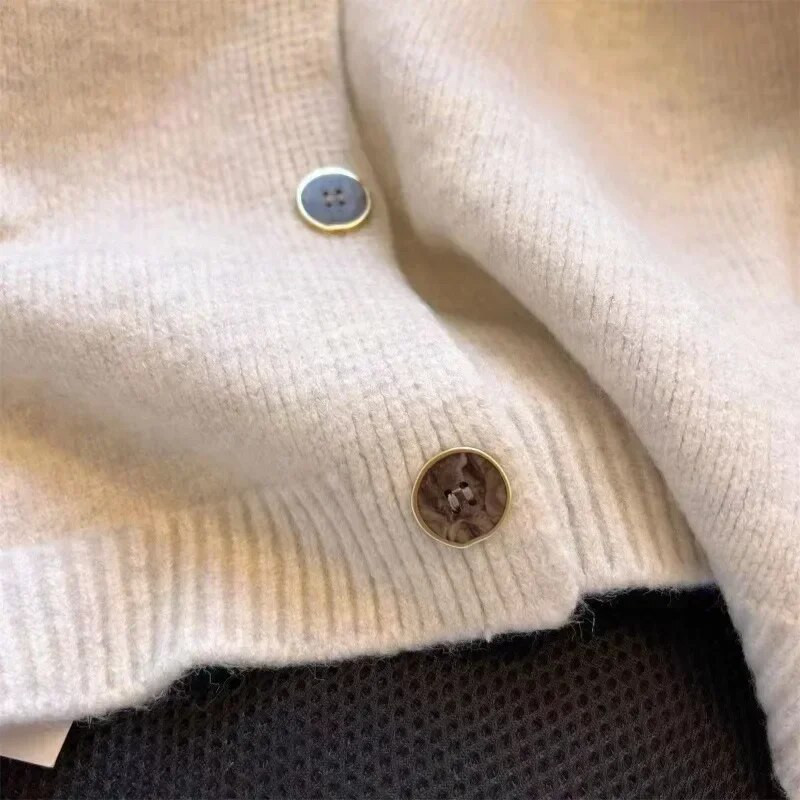 Korejpaa vabaaja naiste kampsun, 2023. aasta sügistalveriided Peter Pan krae kootud kampsun mantel kudumid soliidsed naiste topid