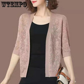 Uued ülisuured 5XL suvised kootud kardiganjakid poolvarrukatega pitsist kudumid mantlid Korea elegantsed trendikad õõnsad päikesekaitsetoosid