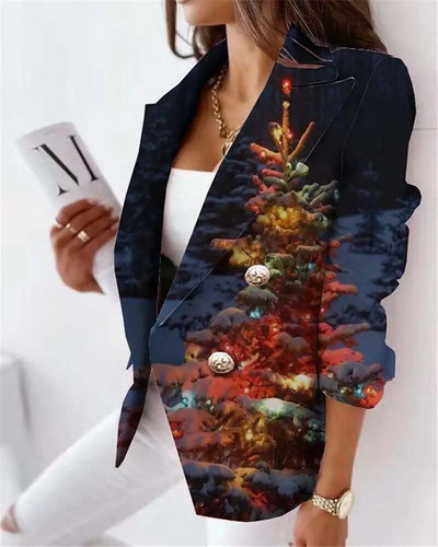 Jõulukontori bleiserid Naiste moed Jõuluvanaülikonnad Pika varrukaga bleiser Kolmekordse rinnaga ülerõivad Naiste ülikonnad Äri lumememm