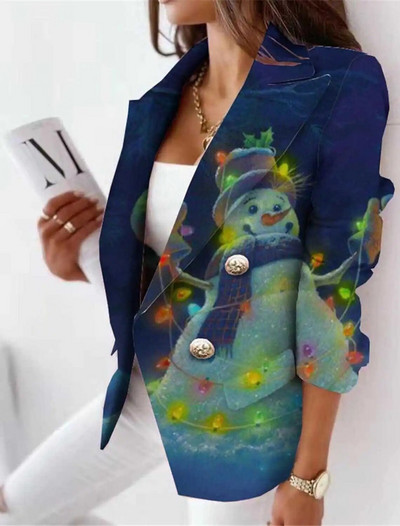 Jõulukontori bleiserid Naiste moed Jõuluvanaülikonnad Pika varrukaga bleiser Kolmekordse rinnaga ülerõivad Naiste ülikonnad Äri lumememm