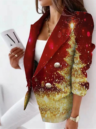 Jõulukontori bleiserid Naiste moed Jõuluvanaülikonnad Pika varrukaga bleiser Kolmekordse rinnaga ülerõivad Naiste ülikonnad Äri lumememm