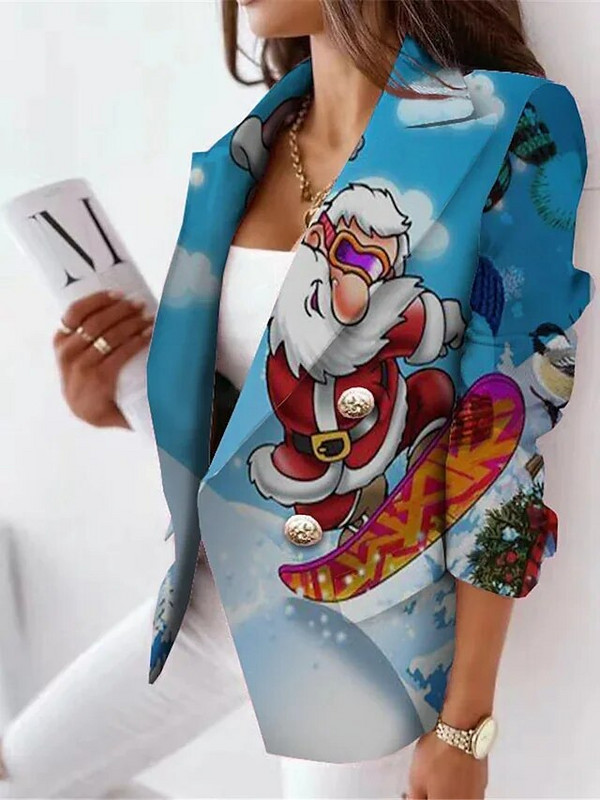 Jõulukontori bleiserid Naiste moed Jõuluvanaülikonnad Pika varrukaga bleiser Kolmekordse rinnaga ülerõivad Naiste ülikonnad Äri lumememm