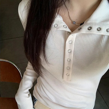 Γυναικείο πλεκτό πουλόβερ Biyaby Button Up Y2K μακρυμάνικο πουλόβερ με λεπτή εφαρμογή για γυναίκες Φθινόπωρο Χειμώνας All Match Μπλουζάκια από κάτω