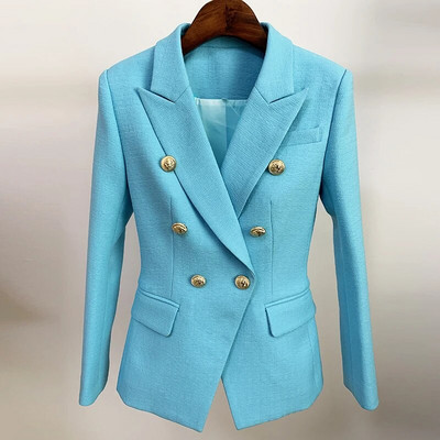 HIGH STREET Τελευταία 2023 Runway Designer Blazer Γυναικεία κουμπιά κλασικού λιονταριού με διπλό στήθος, λεπτή εφαρμογή, ανάγλυφη σακάκι μπλέιζερ