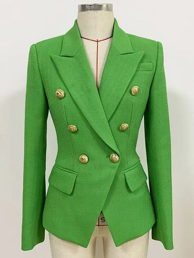 HIGH STREET Naujausias 2023 m. kilimo ir tūpimo tako dizainerio švarkas, moteriškas klasikinis „liūto“ sagomis, dvieilis, plonas, prigludęs tekstūruotas švarkas