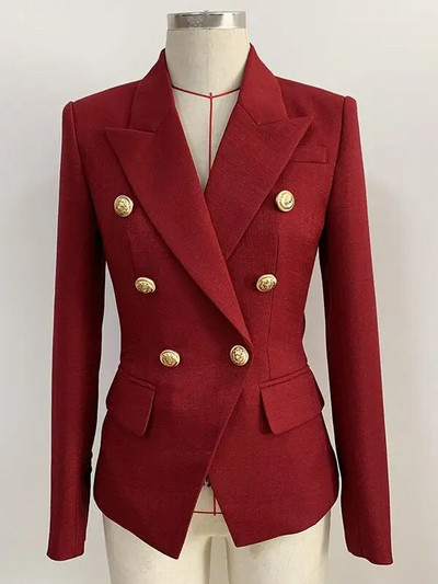 HIGH STREET Naujausias 2023 m. kilimo ir tūpimo tako dizainerio švarkas, moteriškas klasikinis „liūto“ sagomis, dvieilis, plonas, prigludęs tekstūruotas švarkas