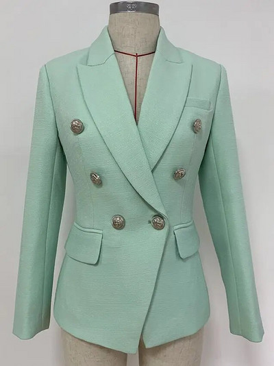 HIGH STREET Naujausias 2023 m. kilimo ir tūpimo tako dizainerio švarkas, moteriškas klasikinis „liūto“ sagomis, dvieilis, plonas, prigludęs tekstūruotas švarkas