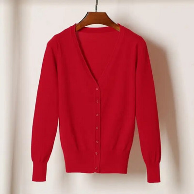 Queechalle 25 Colors kootud kardiganid kevad sügiskardigan naiste vabaaja pikkade varrukatega topid V-kaelusega soliidne naiste kampsun mantel