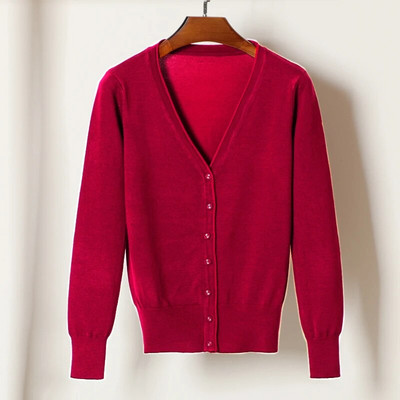 Queechalle 25 Colors kootud kardiganid kevad sügiskardigan naiste vabaaja pikkade varrukatega topid V-kaelusega soliidne naiste kampsun mantel