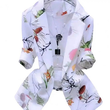 Τσέπες με πέτο Γυναικεία μπλέιζερ Κομψή ζωγραφική με μελάνι με μονό κουμπί 3D μοτίβο κουκουνάρι Λεπτά κοστούμια παλτό Εξωτερικά ενδύματα