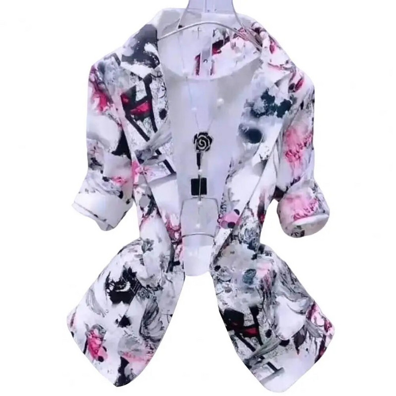 Τσέπες με πέτο Γυναικεία μπλέιζερ Κομψή ζωγραφική με μελάνι με μονό κουμπί 3D μοτίβο κουκουνάρι Λεπτά κοστούμια παλτό Εξωτερικά ενδύματα