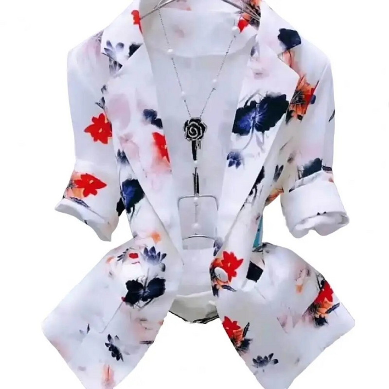 Τσέπες με πέτο Γυναικεία μπλέιζερ Κομψή ζωγραφική με μελάνι με μονό κουμπί 3D μοτίβο κουκουνάρι Λεπτά κοστούμια παλτό Εξωτερικά ενδύματα