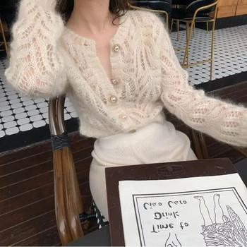 Σέξι μόδας κούφιο έξω ζακέτα Γυναικεία μονόχρωμη, κομψή σχεδίαση, πουλόβερ πουλόβερ παντός τύπου S-3XL Πλεκτό άνοιξη καθαρό μονό στήθος OL