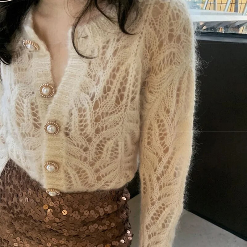 Σέξι μόδας κούφιο έξω ζακέτα Γυναικεία μονόχρωμη, κομψή σχεδίαση, πουλόβερ πουλόβερ παντός τύπου S-3XL Πλεκτό άνοιξη καθαρό μονό στήθος OL