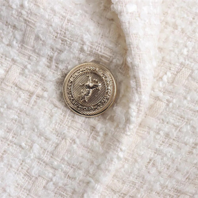 Elegantiškos tekstūros moteriškas dvigubas tvido kostiumas ilgomis rankovėmis kišeninė striukė Madinga moteriška gatvės viršūnė