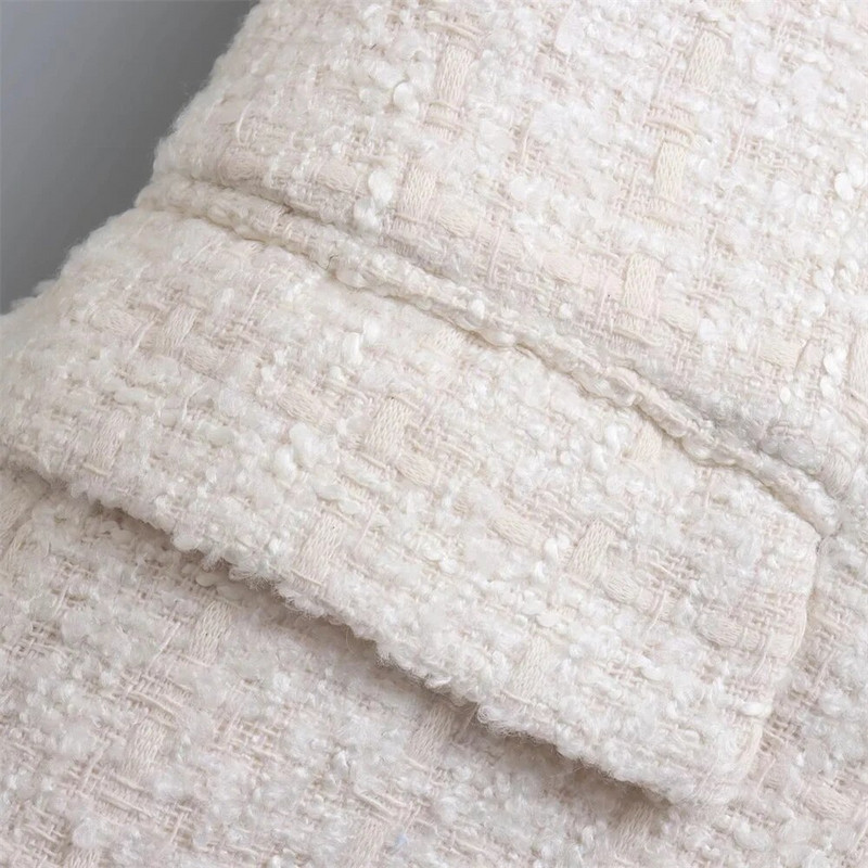 Elegantiškos tekstūros moteriškas dvigubas tvido kostiumas ilgomis rankovėmis kišeninė striukė Madinga moteriška gatvės viršūnė