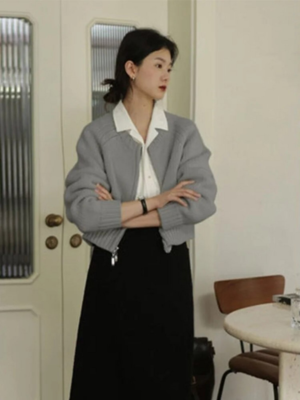 „Woherb“ moteriški vienspalviai megzti megztiniai „Sweet Vintage Pull Femme 2023 Ropa Mujer“ korėjietiški laisvi kasdieniai megztiniai švarkai