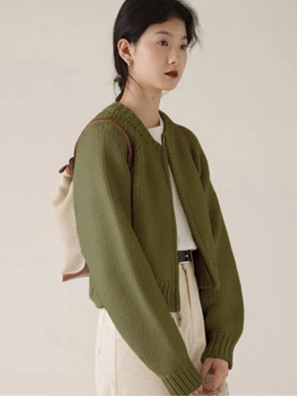 „Woherb“ moteriški vienspalviai megzti megztiniai „Sweet Vintage Pull Femme 2023 Ropa Mujer“ korėjietiški laisvi kasdieniai megztiniai švarkai