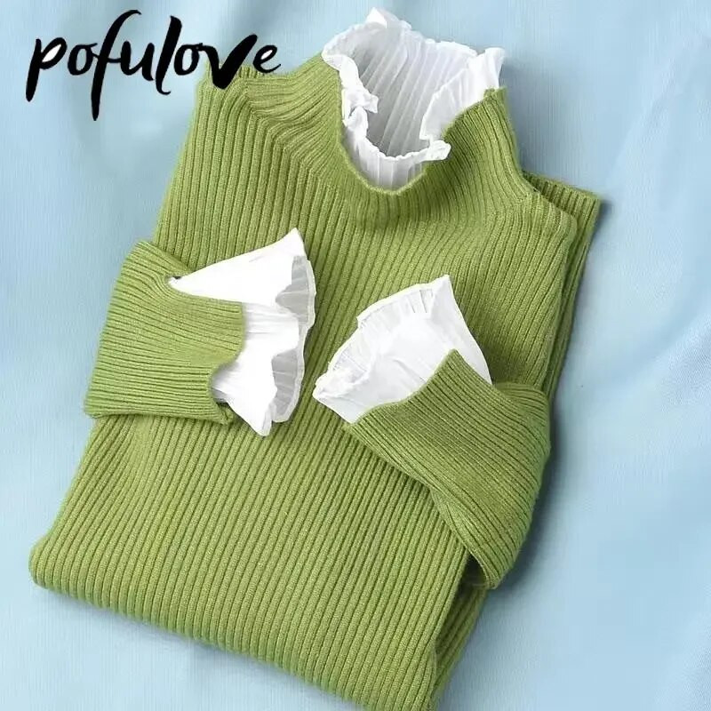 Moteriškas megztinis su vėžiu, nėriniuotas raukinis megztinis, moteriškas trimeto rankovių viršus, vienspalvis trikotažo madingas megztinis rudens žiema