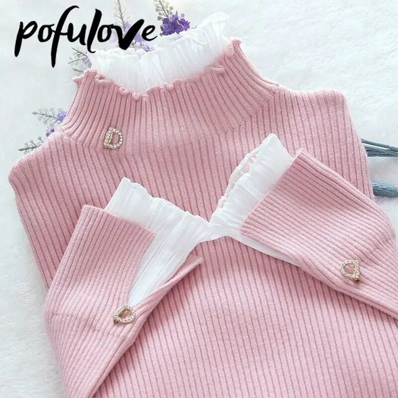 Moteriškas megztinis su vėžiu, nėriniuotas raukinis megztinis, moteriškas trimeto rankovių viršus, vienspalvis trikotažo madingas megztinis rudens žiema