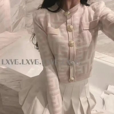 Naiste rõivamantel 2023. aasta Vintage temperament Elegantne kardigan O-kaelusega pikkade varrukatega vabaaja lahtised sirged trükinööbid Uus