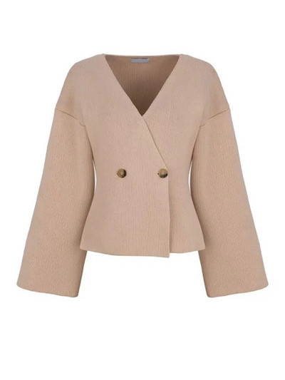 Őszi divatos V-nyakú kardigán pulóver nőknek Vintage hosszú ujjú, duplagombos kardigán kabát Elegáns női utcai kötöttáru