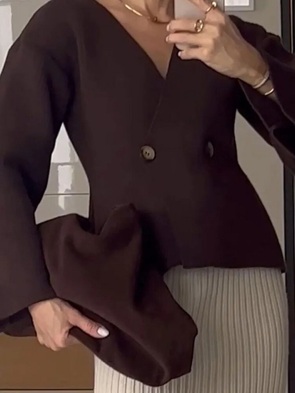 Őszi divatos V-nyakú kardigán pulóver nőknek Vintage hosszú ujjú, duplagombos kardigán kabát Elegáns női utcai kötöttáru