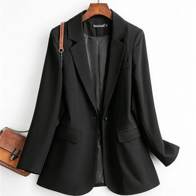 PEONFLY ülikondlik naiste jakk, moodne pikkade varrukatega vaba vabaaja soliidne kontorinaise üherealine elegantne jakk-kardigantopsid