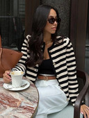 Moodne musta valge triibuga kootud kampsun naistele 2023. aasta vana üherealine kampsun naistele elegantne pikkade varrukatega kudum