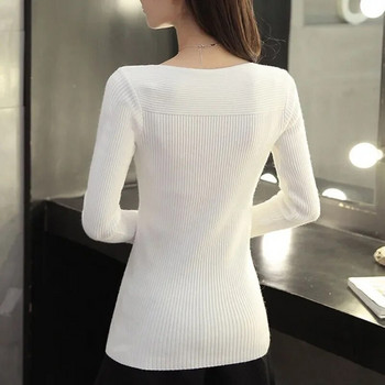 2023 Пролет Ежедневен есенен плетен пуловер с дълъг ръкав Дамски пуловери Пуловери в корейски стил Зимни тънки бели трикотажни изделия 7571