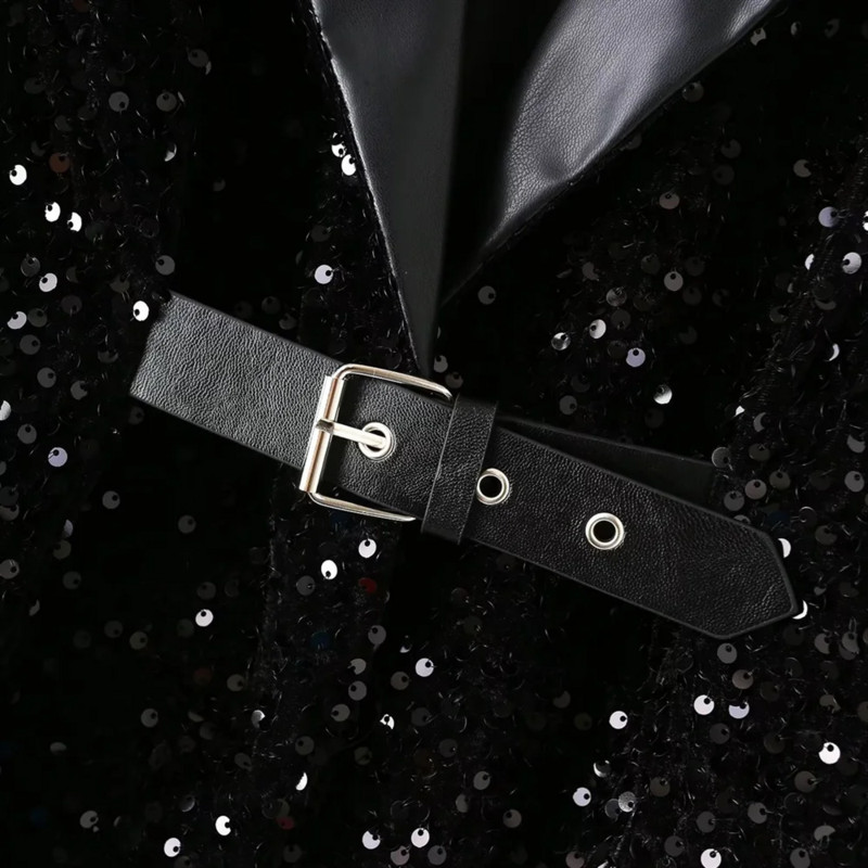 PB&ZA 2023 Φθινόπωρο/Χειμώνας Νέο casual μακρυμάνικο, λεπτή ρετρό PU δερμάτινη ζώνη πέτο παλτό με λεπτό κοστούμι